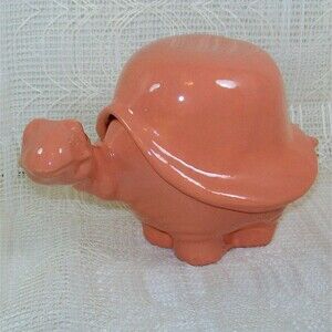 Handmade Ceramic Turtle Treasure Box, Lidded Trinket Dish, Glossy Peach Finish